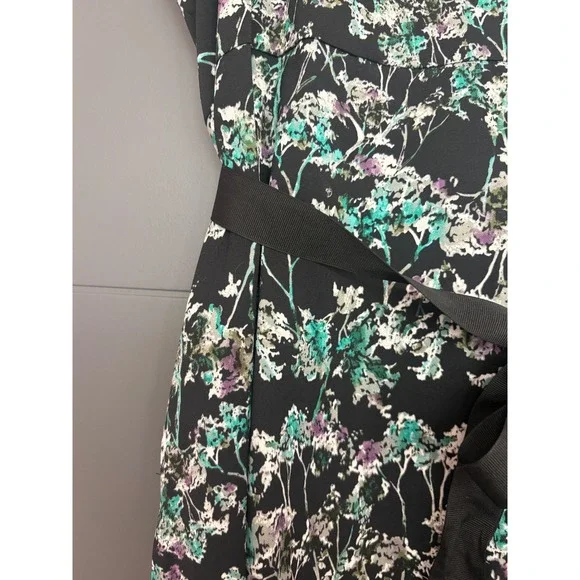 Simply Vera  Black Market Floral Fit Flare Dress Black Teal Purple Pockets L - Picture 8 of 9